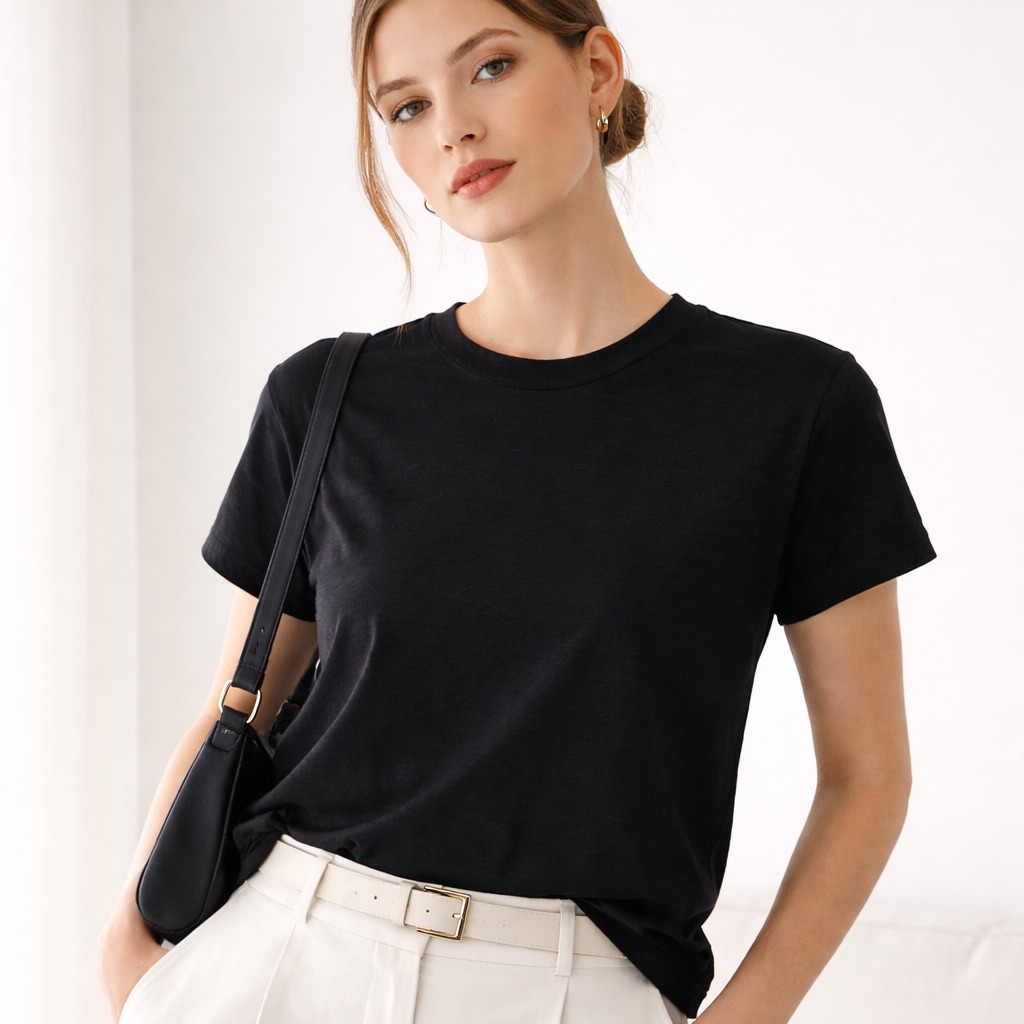 Theory Tilma Black Slub Cotton Tee M Minimalist Capsule Wardrobe Nwt